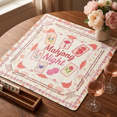 Pink Floral Mahjong Mat — Non-Slip