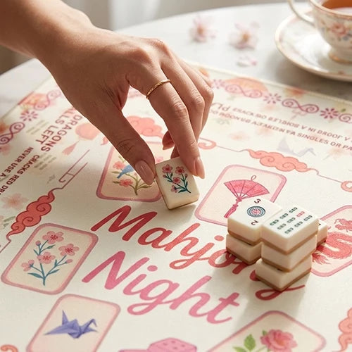 Pink Floral Mahjong Mat — Non-Slip