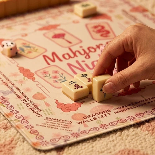 Pink Floral Mahjong Mat — Non-Slip