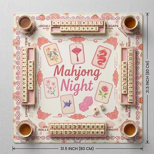 Pink Floral Mahjong Mat — Non-Slip