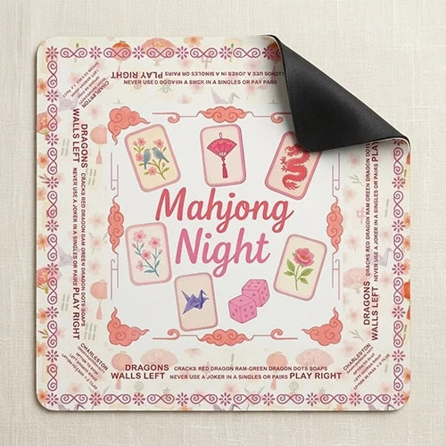 Pink Floral Mahjong Mat — Non-Slip