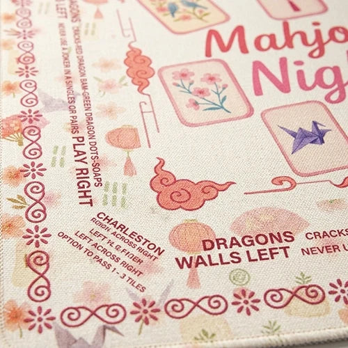 Pink Floral Mahjong Mat — Non-Slip