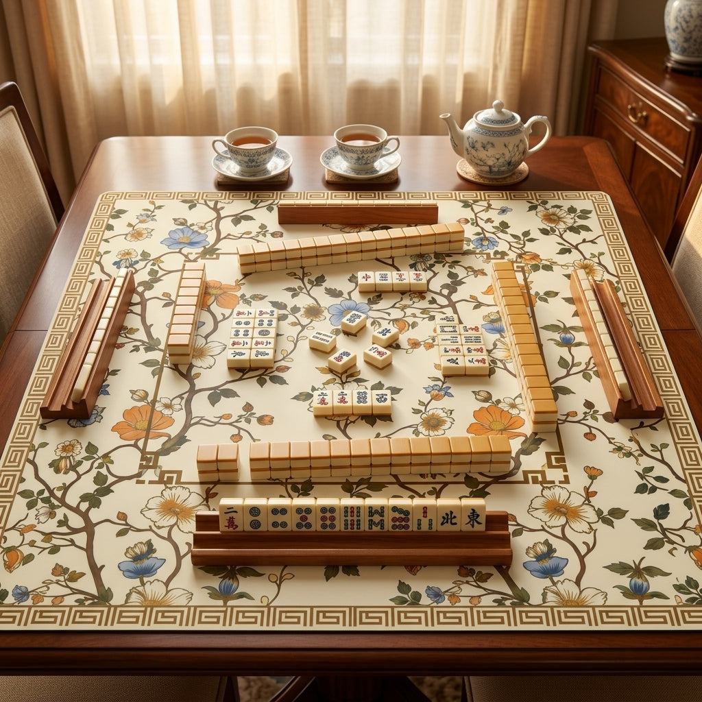 Chinoiserie Blossom Mahjong Mat — Roll-Up