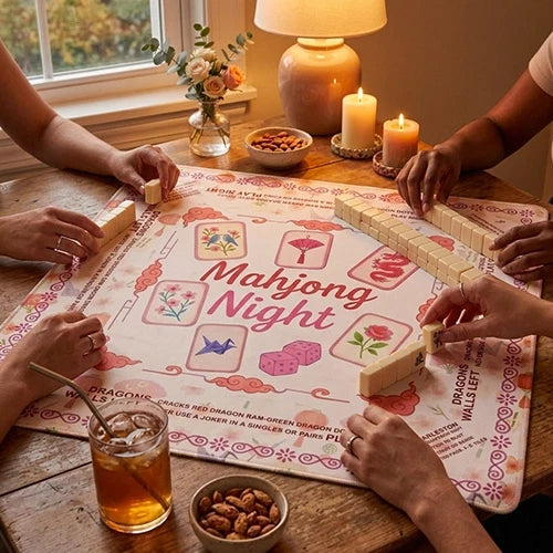 Pink Floral Mahjong Mat — Non-Slip