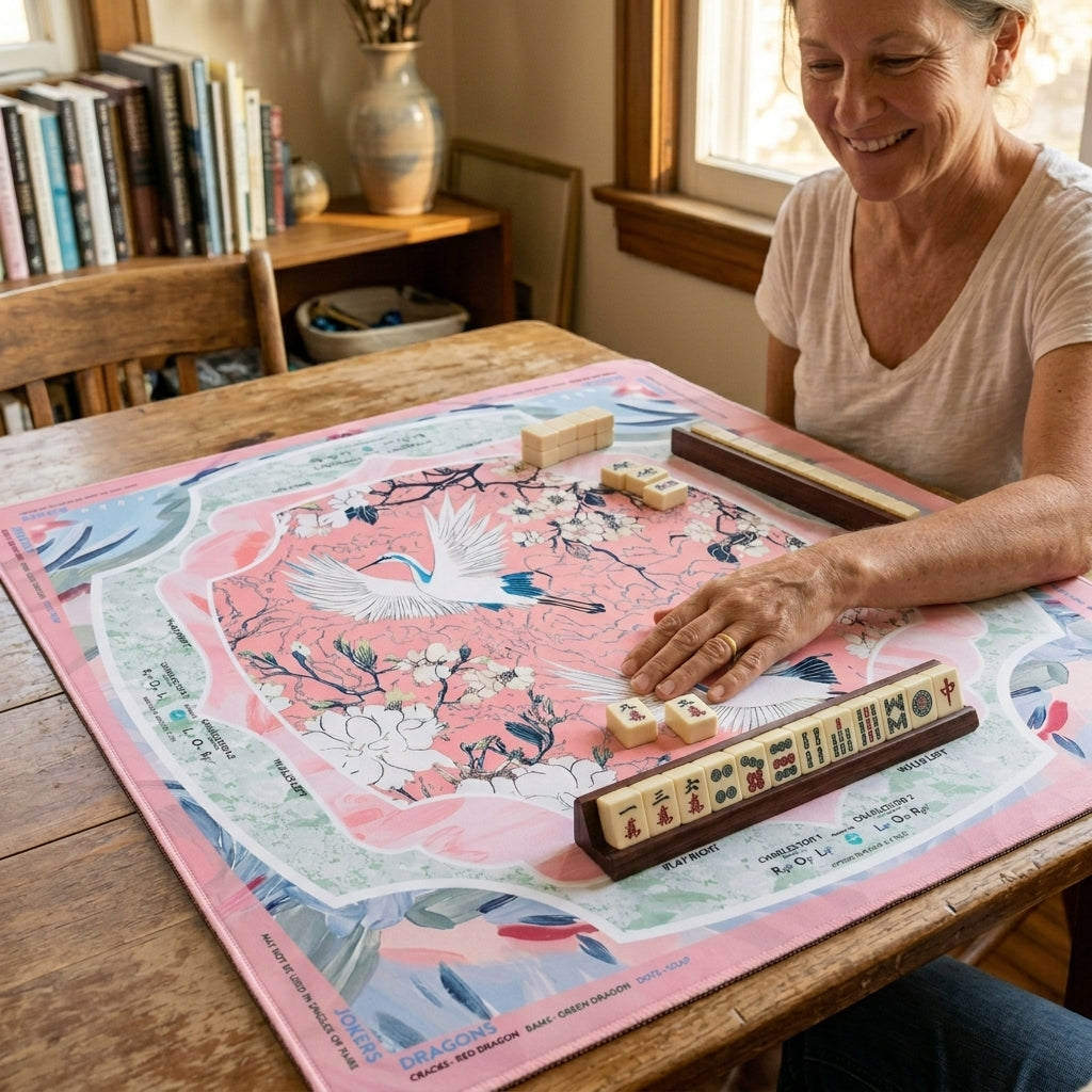 Heron Mahjong Mat — Neoprene Roll-Up