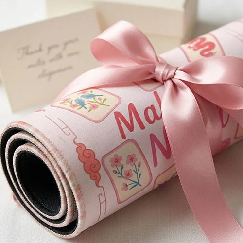 Pink Floral Mahjong Mat — Non-Slip