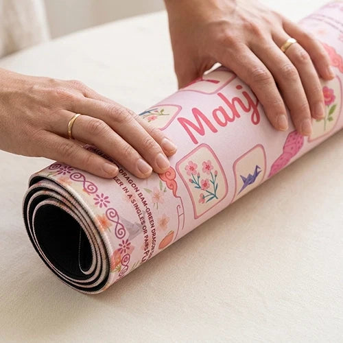 Pink Floral Mahjong Mat — Non-Slip