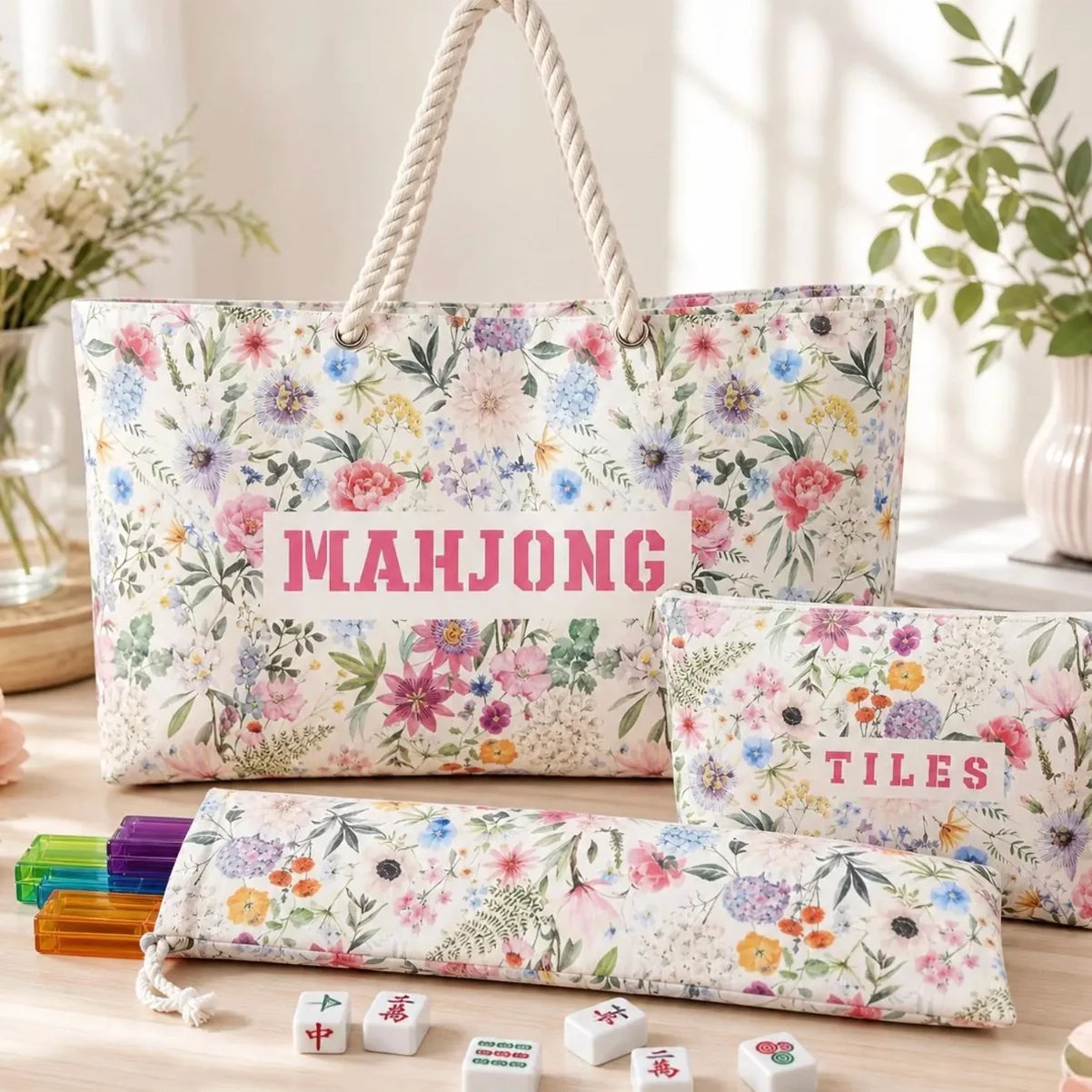 Floral Mahjong Travel Bag — Set