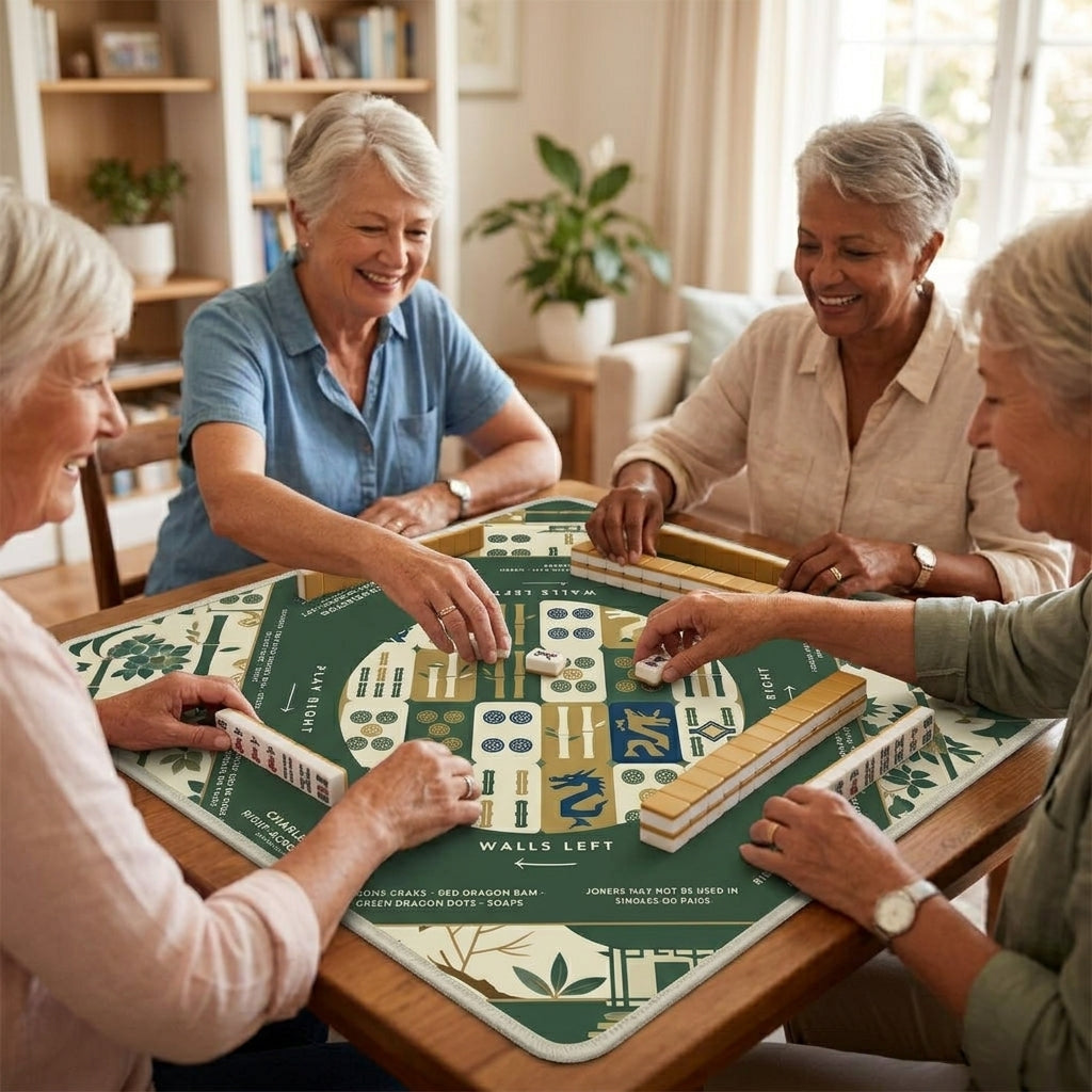 Emerald Botanical Mahjong Mat — Non-Slip