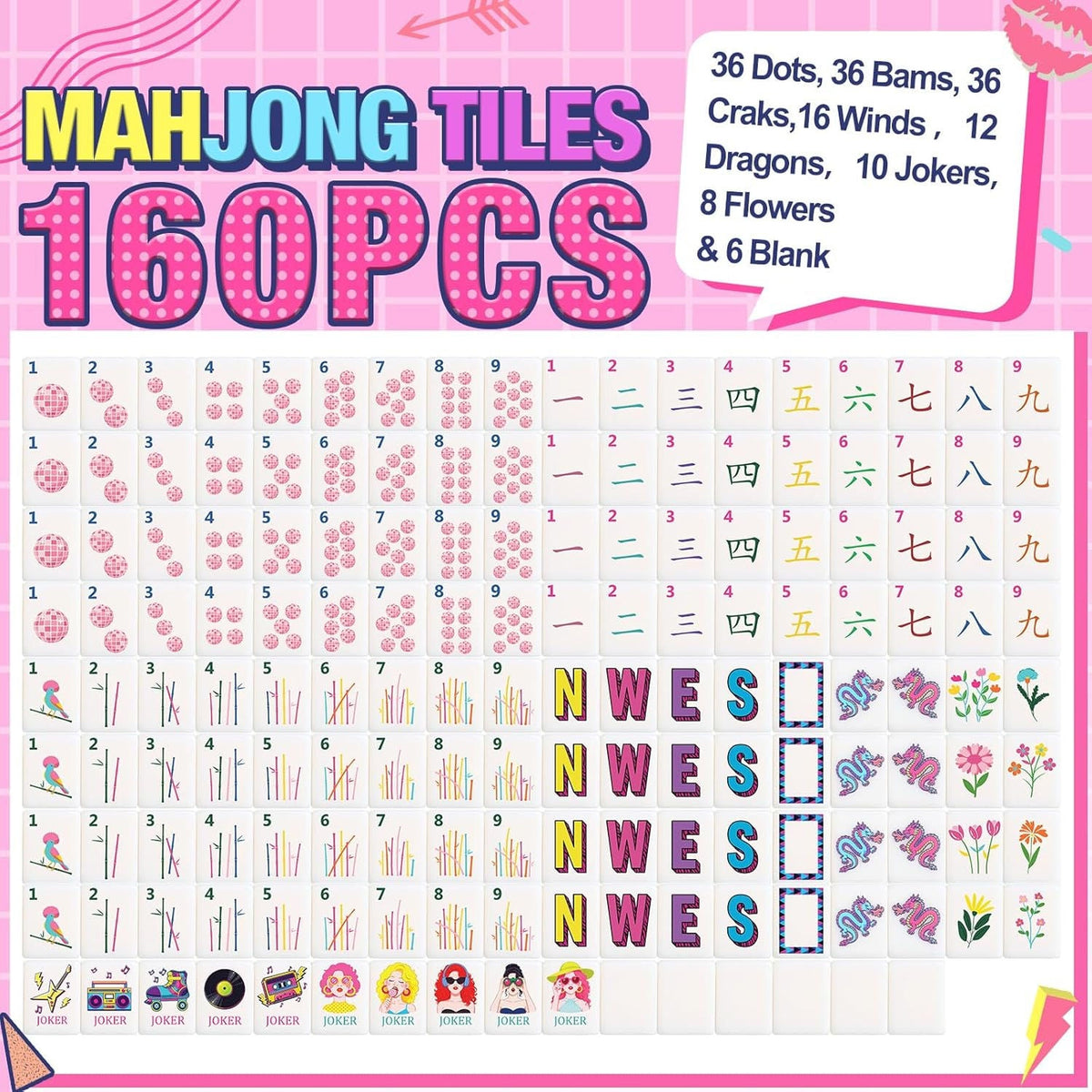 Retro Pink Glam American Mahjong Set – 160 Tiles