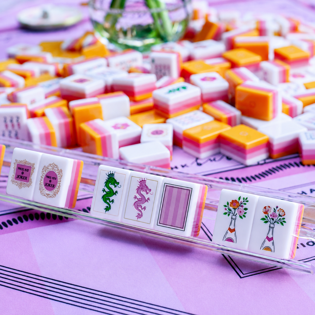 Pink & Orange Pop American Mahjong Set – 160 Tiles