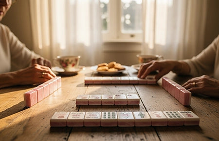 ALOXOO Mahjong Tiles in Play - Two Women in a Thursday Night Game